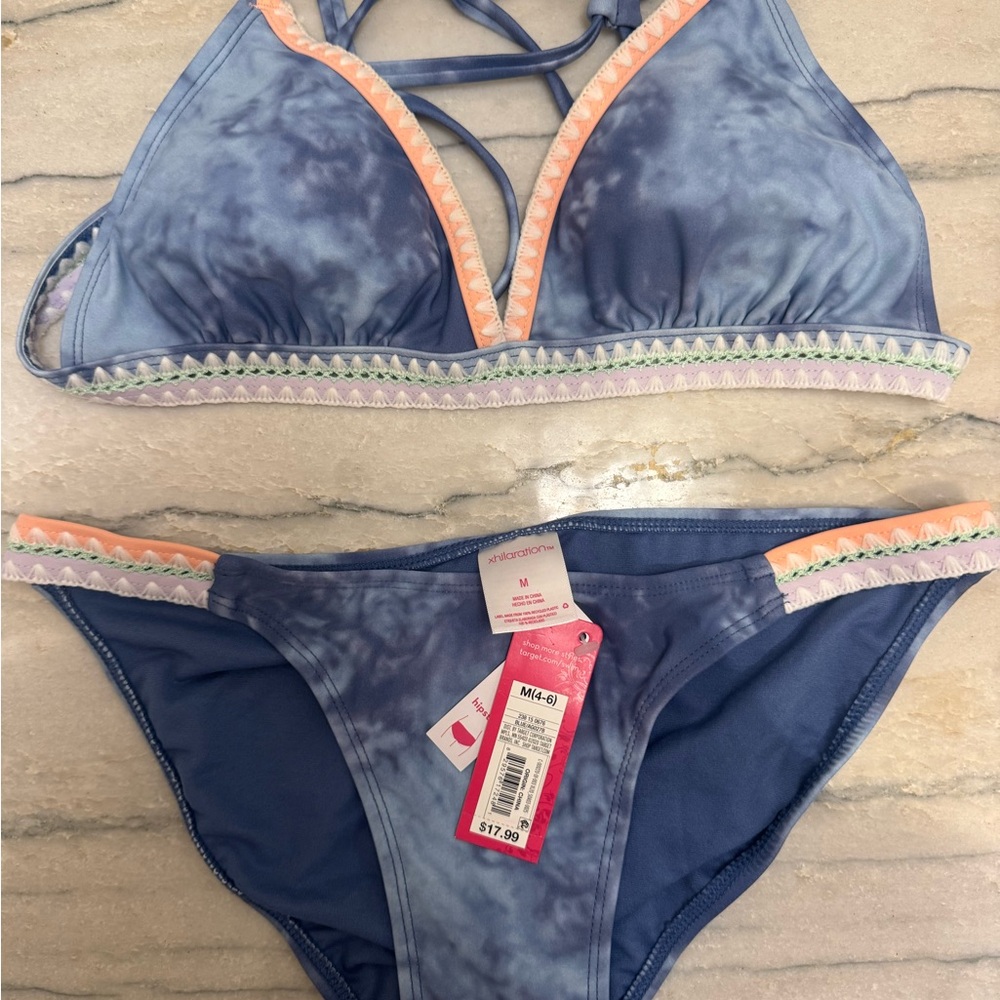 Xhilaration Blue and Orange Bikini Set Swimwear